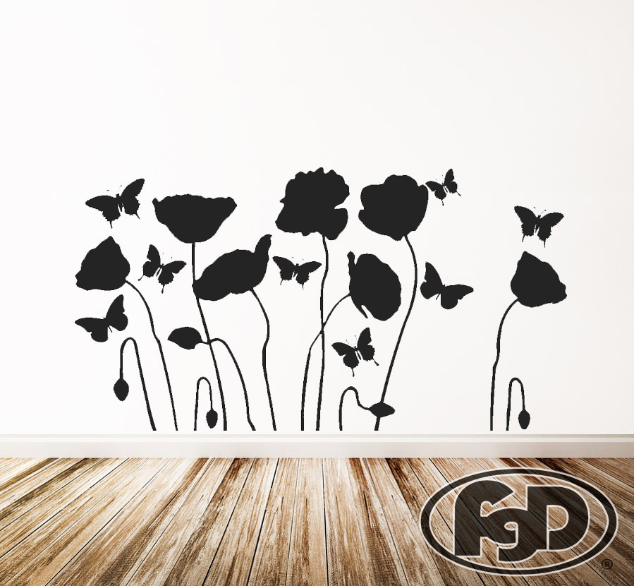 FGD Flowers & Butterflies Silhouette Vinyl Wall Decal 20″ x 37″