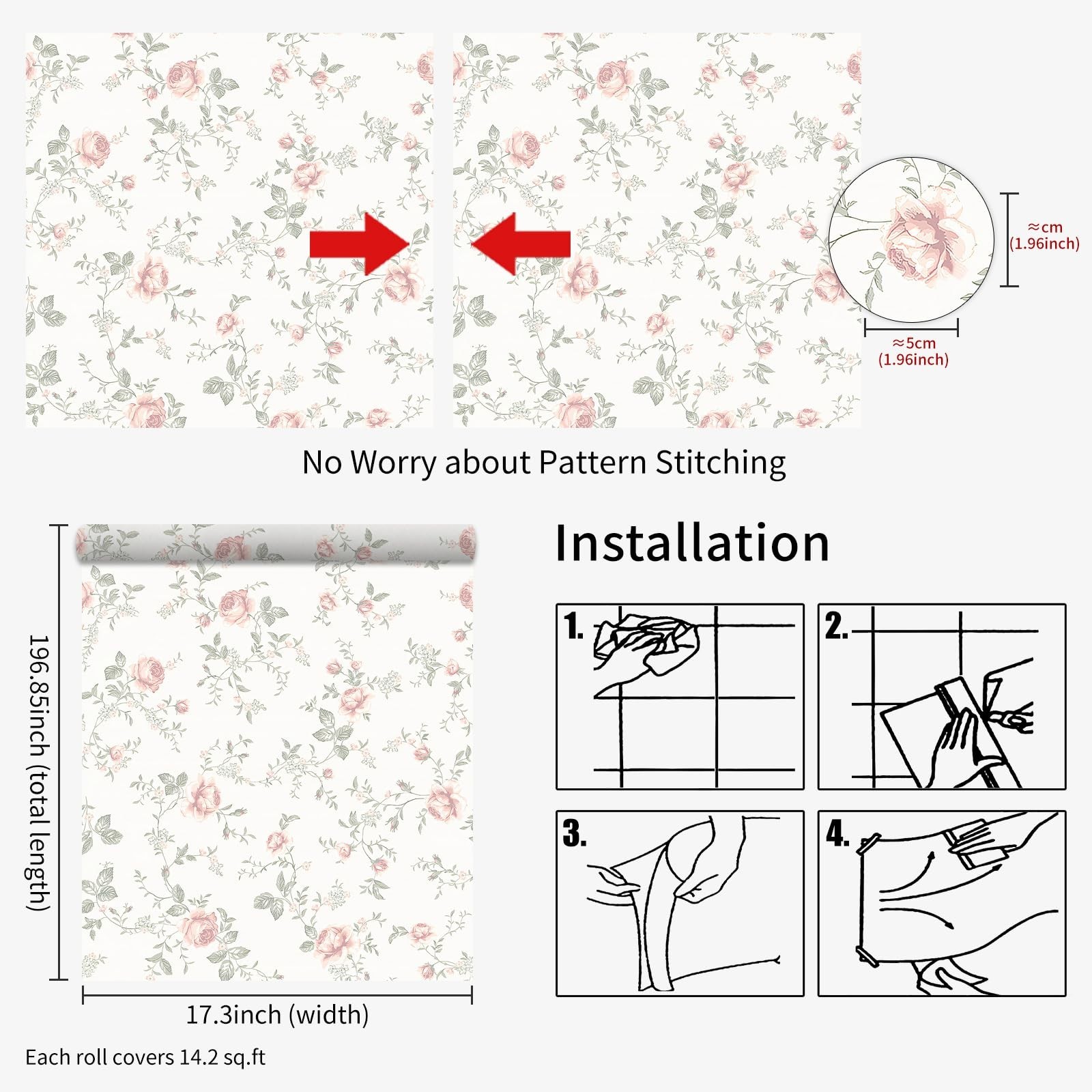 Floral Peel and Stick Wallpaper Boho Rose Flower Beige Contact Paper Removabl…