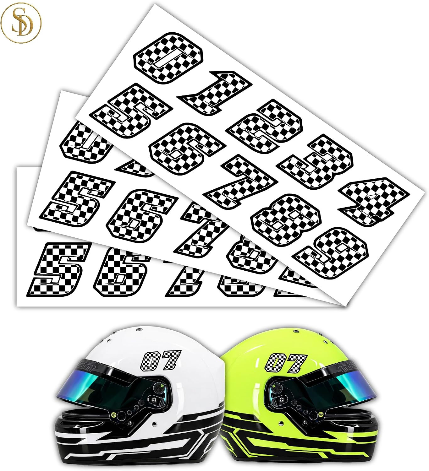 Checkered Flag Number Stickers – 3 Sets (0-9) Racing Waterproof Vinyl Decals for