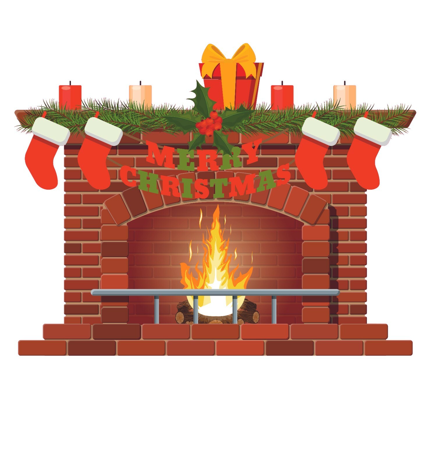 Merry Christmas Fireplace Decor Design Home Art Chimney Vinyl Wall Decal Sticker