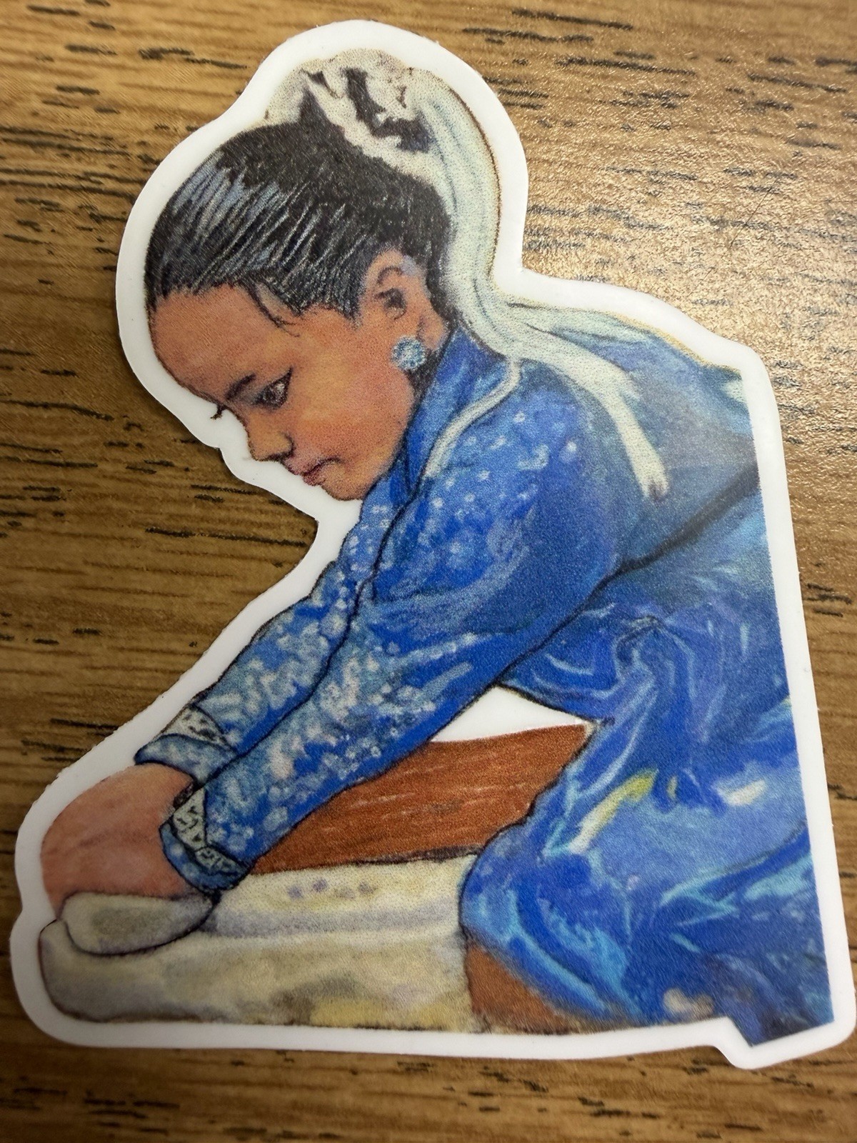 “Grinding Corn” Vinyl Sticker Copy Of Original Painting By Sheila Lofgreen