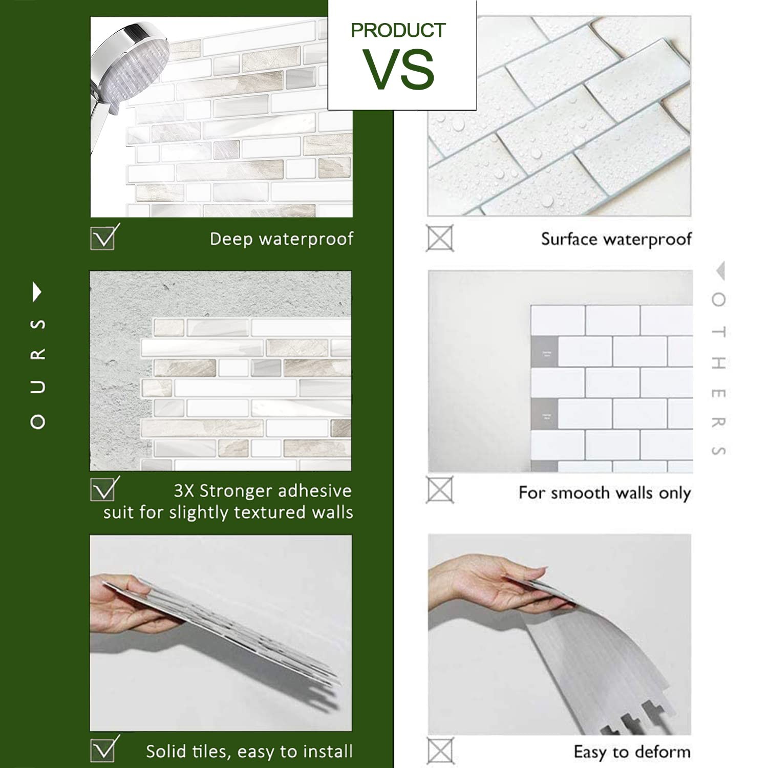 Thicker Design Peel and Stick, Adhesive Stick On Tile Backsplash for Kitchen …