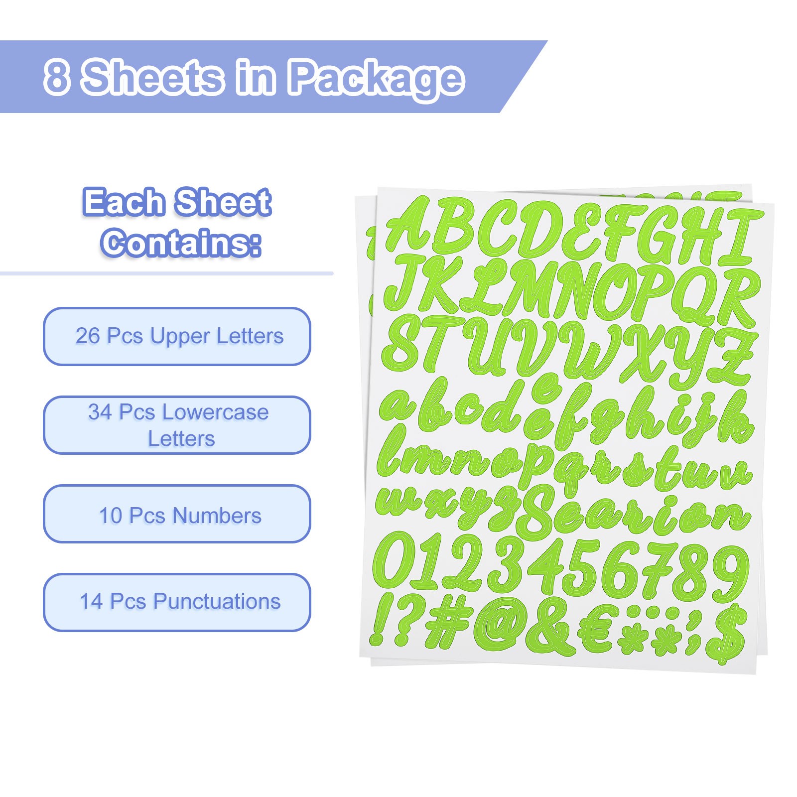 Stickers numbers/letters 672pcs (green, 2.5cm) for cars