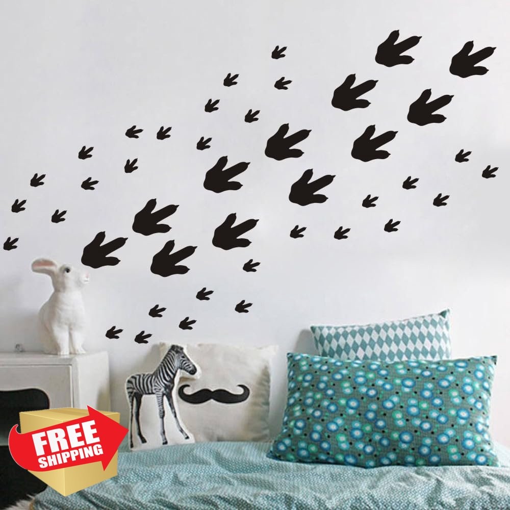 Yuanan Dinosaur Footprint Wall Decals 42Pcs Black Tracks