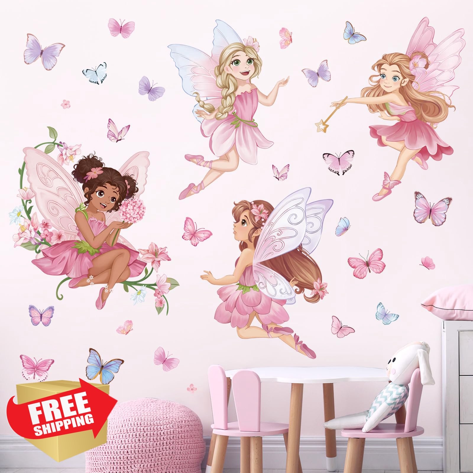 wondever Pink Fairy Wall Stickers