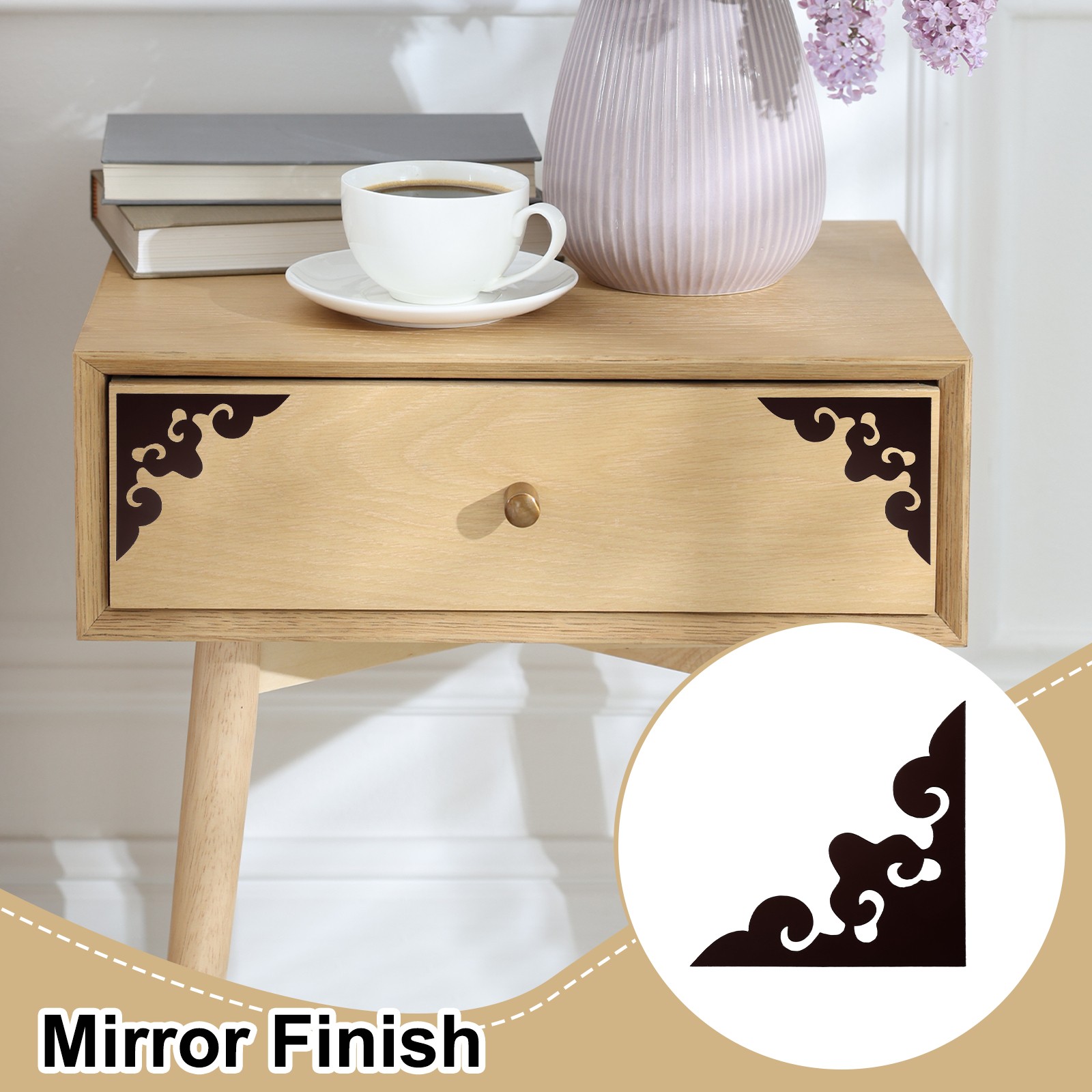 16Pcs Corner Decorative Pattern Hollow Mirror Wall Stickers(Black, 4×4″)