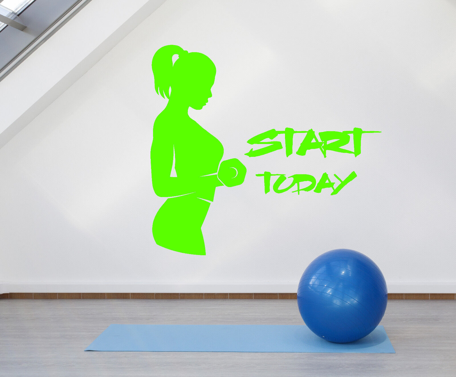 Vinyl Wall Decal Gym Fitness Girl Start Today Words Quote Logo Stickers (2146ig)
