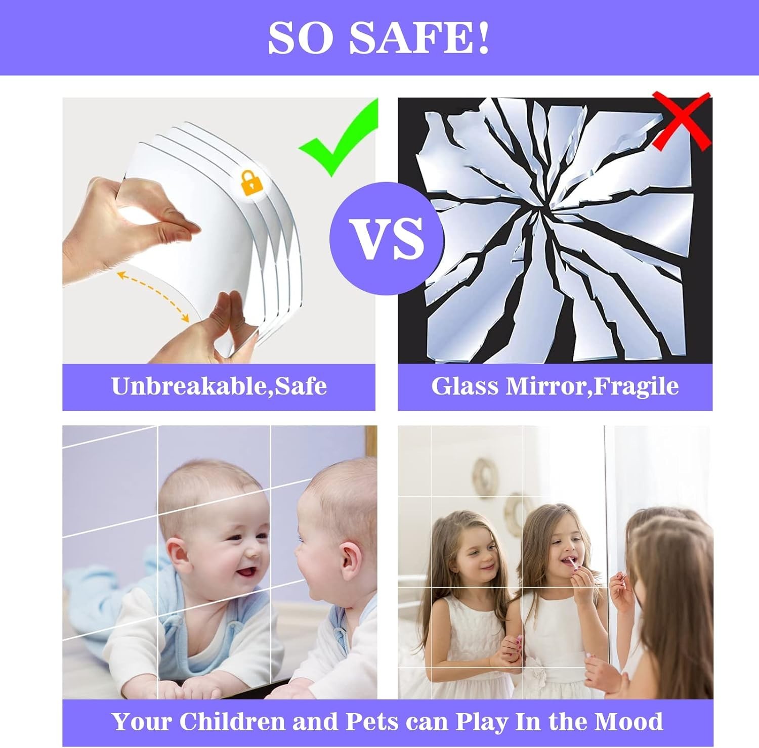 Flexible 8”x6” Acrylic Mirror Tiles – Self-Adhesive Décor for Versatile Use