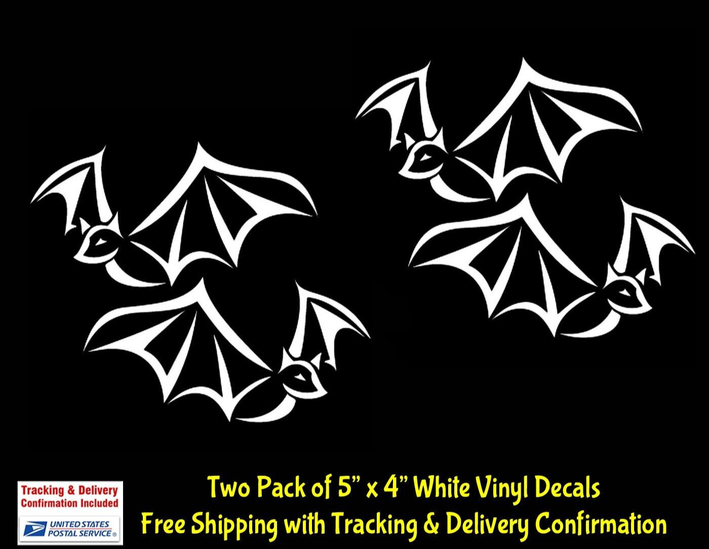 Flying Bats Tribal Graphic Art Two 5″ White Vinyl Decal Car Window Laptop Tablet