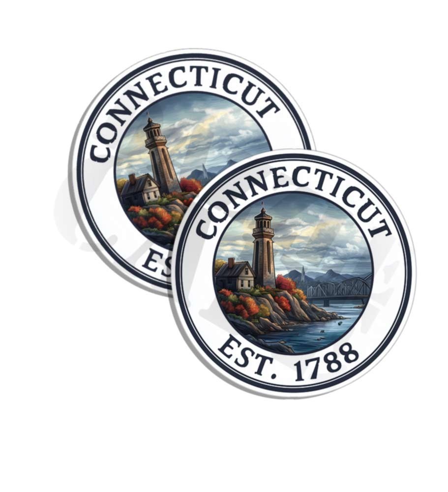 Connecticut sticker vinyl decal lighthouse ocean coast sunrise Made in US 2 PACK
