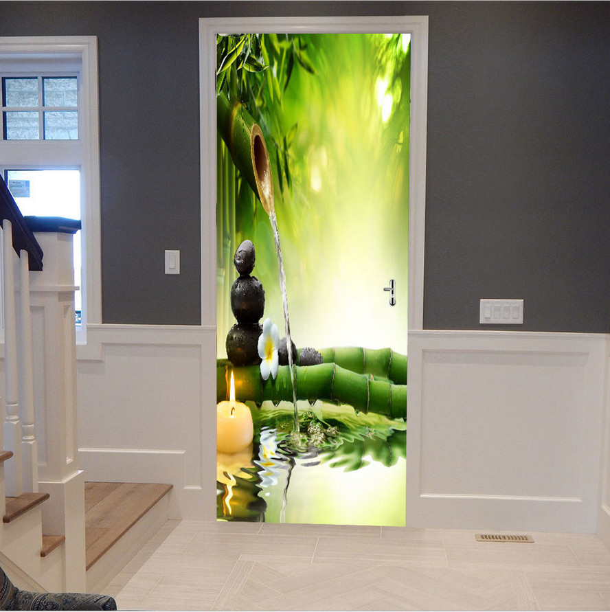 3D Self Adhesive Spa Green Bamboo Door Sticker Home Wall Decor Mural Wallpaper