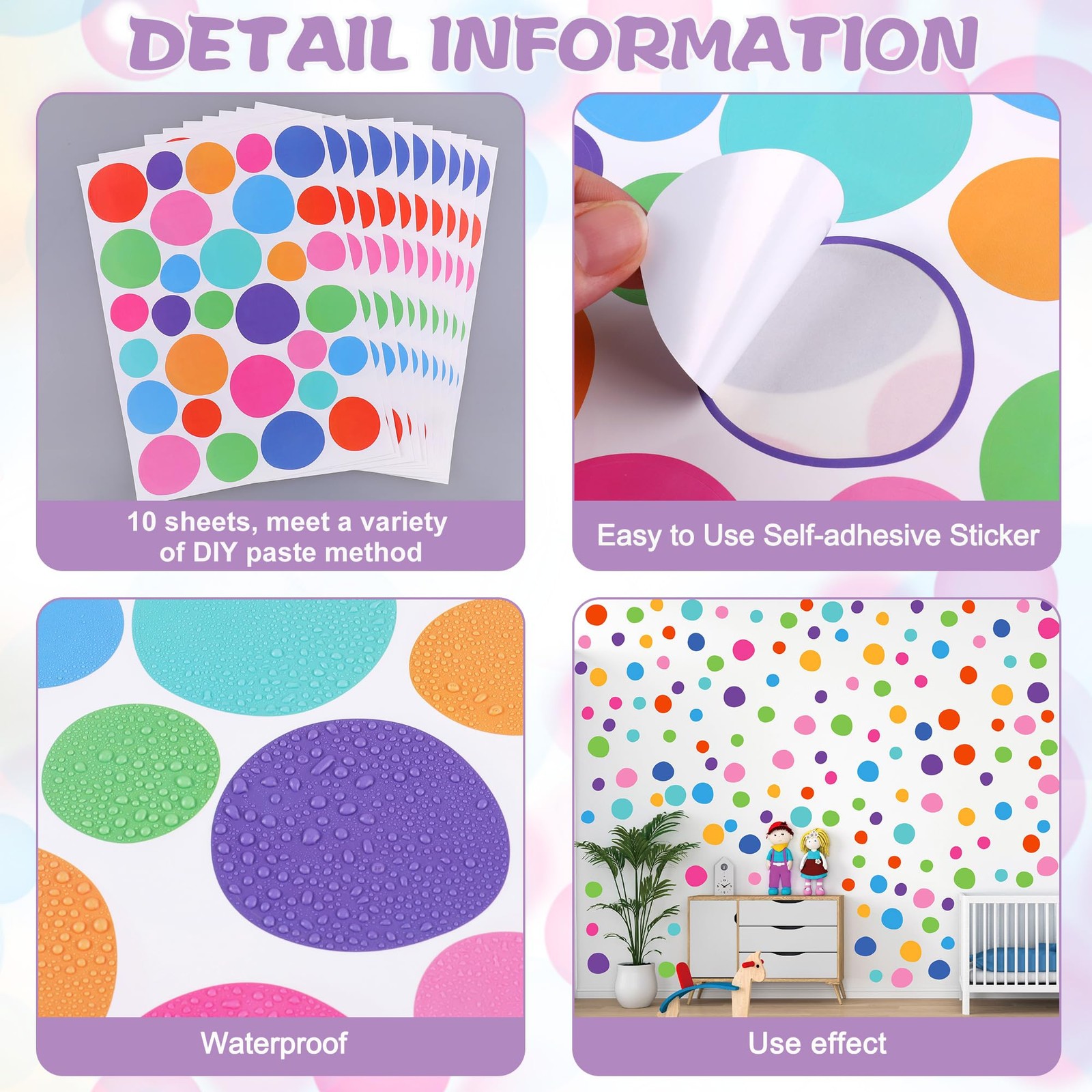 10 Sheets Polka Dot Wall Decals Irregular Colorful Dots Wall Stickers Peel an…