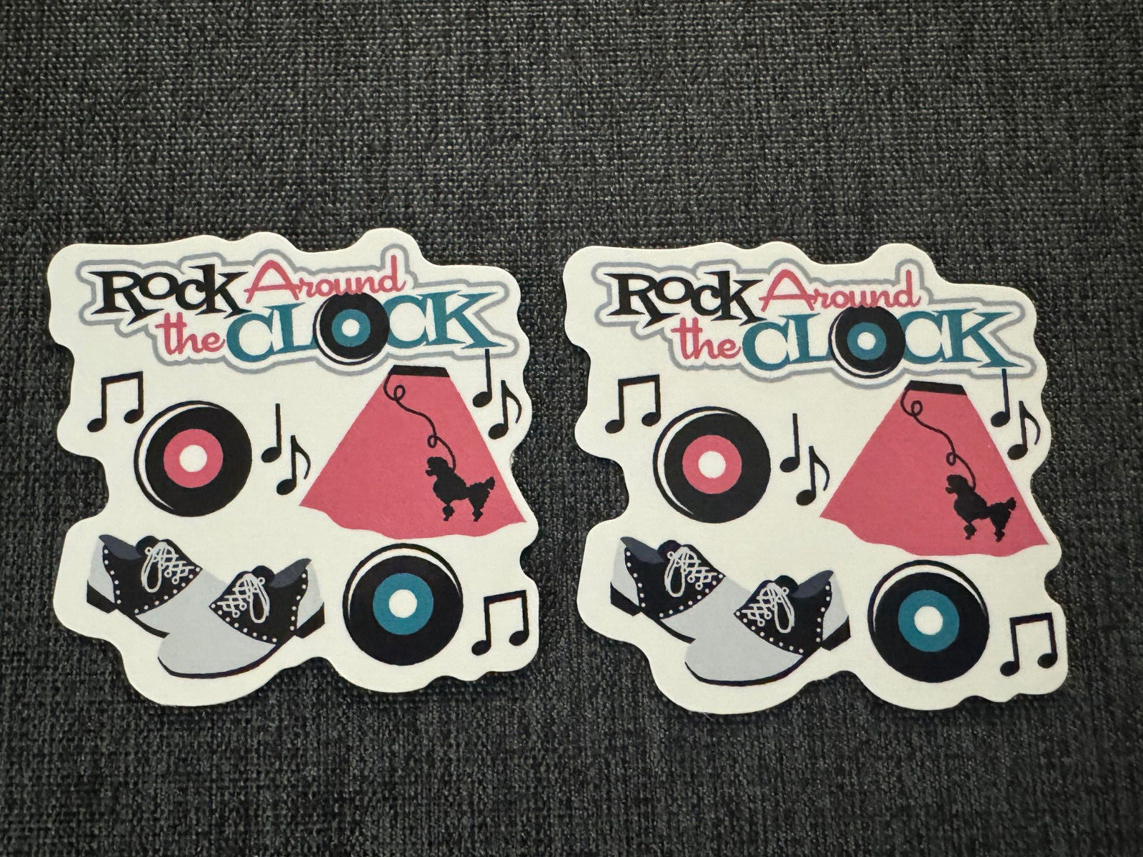Lot (2) BILL HALEY Rock Around the Clock 2 1/4″ x 2 1/4″ Logo STICKERS Free 50’s