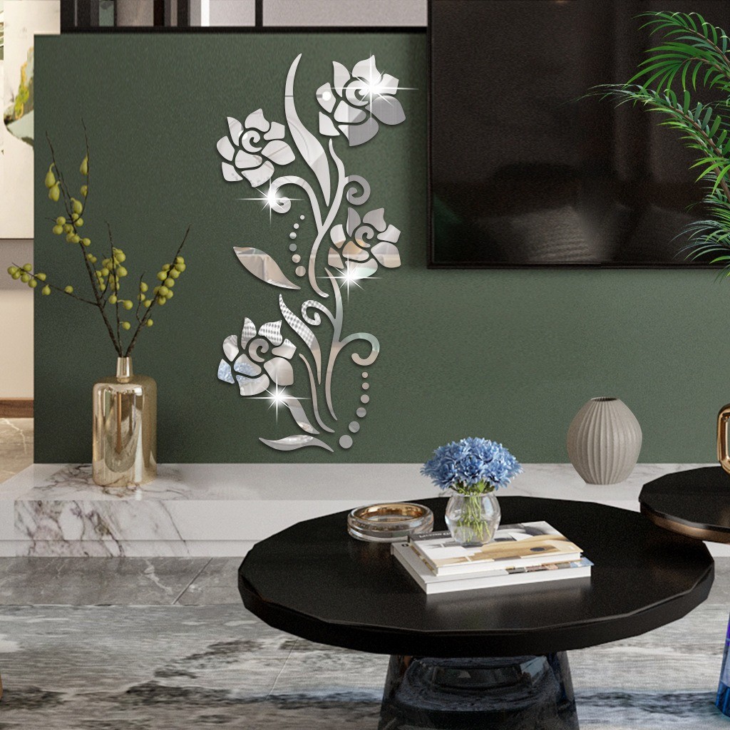 Floral Shape Mirror Panel Detachable Self-Stick Farmhouse Indoor Wall Ornament