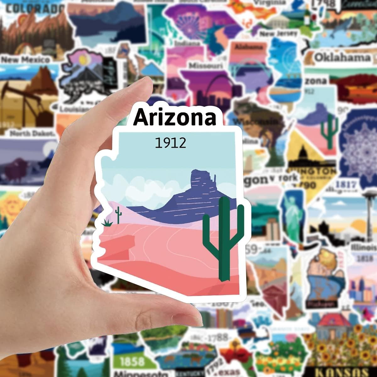United States Map Stickers, 50Pcs Funimost Travel USA Waterproof Vinyl Stickers