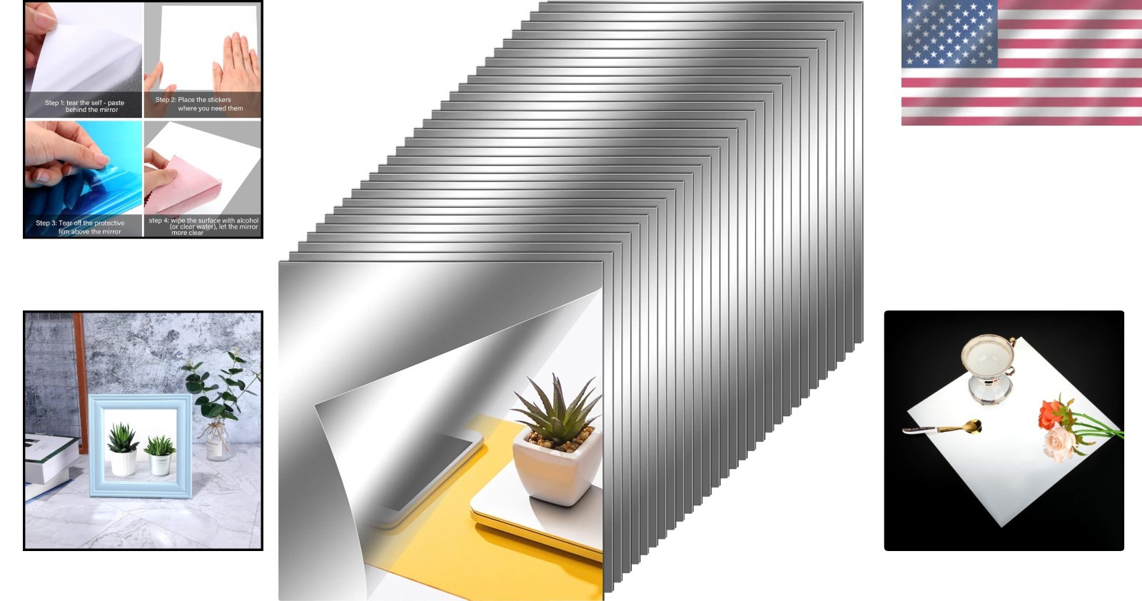 DIY Flexible Mirror Sheets Set – 12×12 Inches, 30 Pack