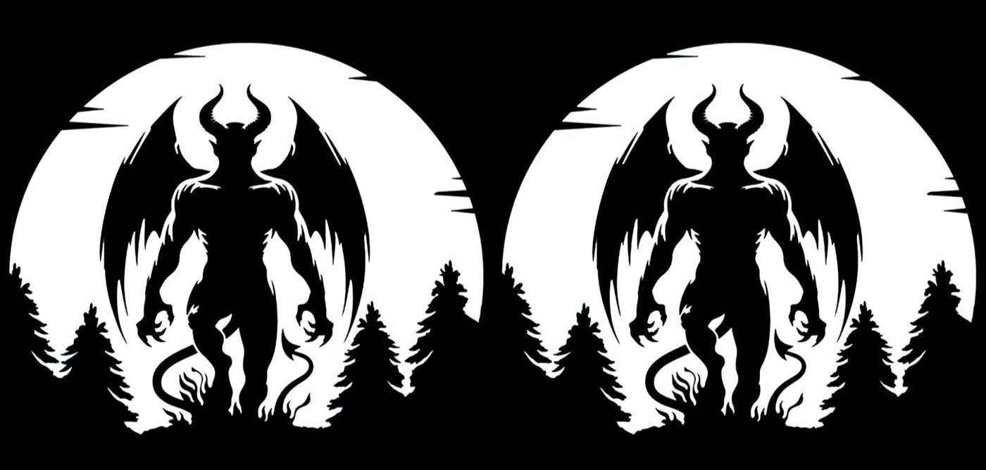 Devil Satan Fire Full Moon Forest 2 Pk 5″ Vinyl Decals Window Any Flat Surface
