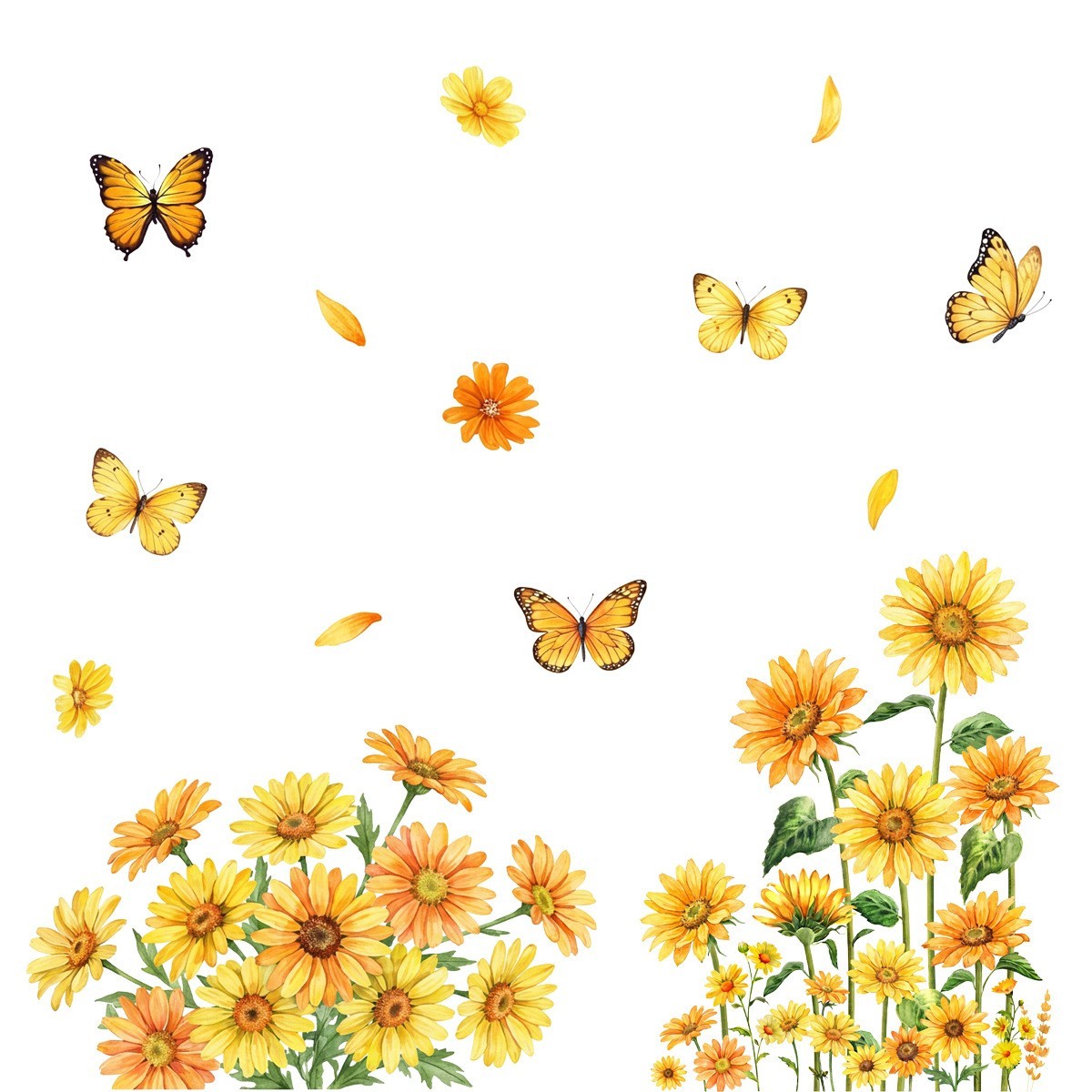 Static Cling Window Decals Sunflower Butterfly – Decor No Glue 2 Sheets