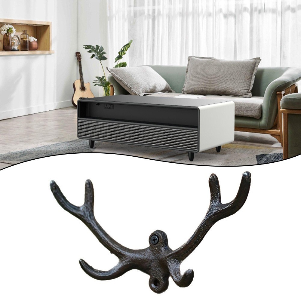 Cast Iron Wall Hook Black Antler Rustic for For hanging Clothes Hats Keys