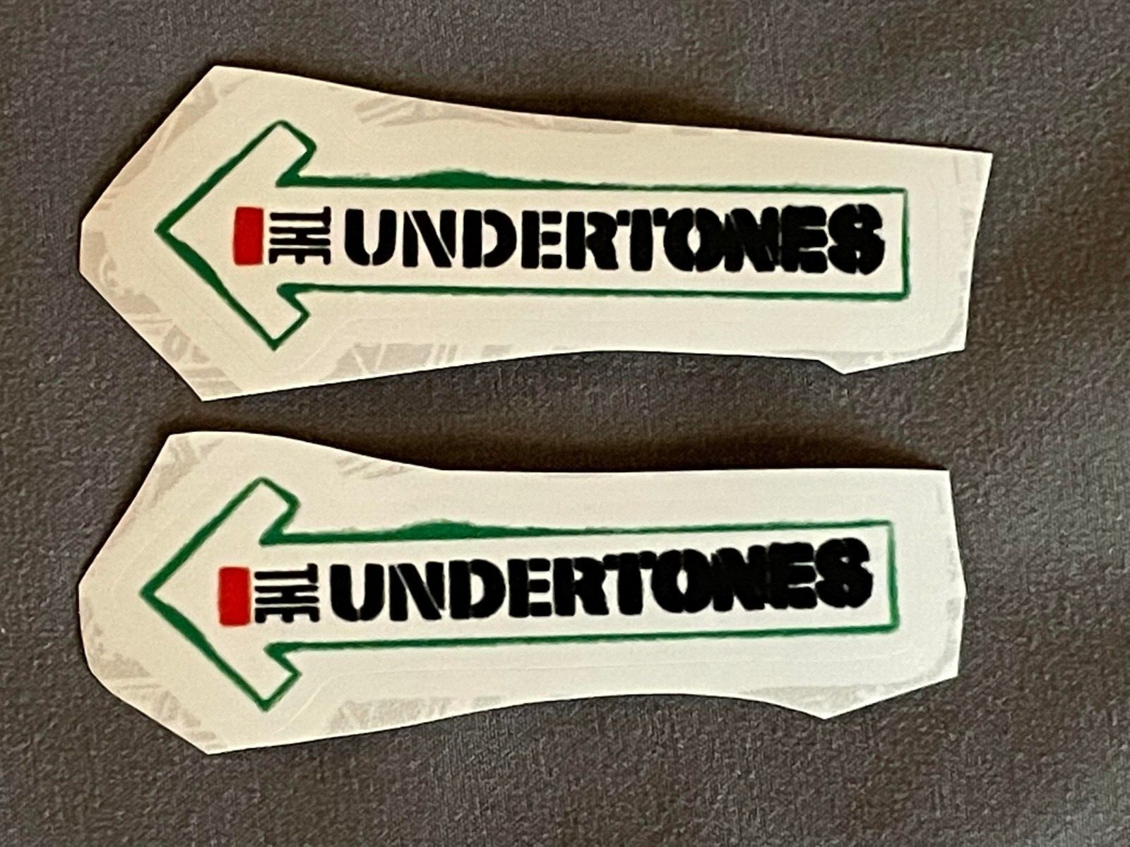 Lot (2) THE UNDERTONES 1″ x 3″ Band Logo STICKERS Green Black FAST! FREE SHIP!