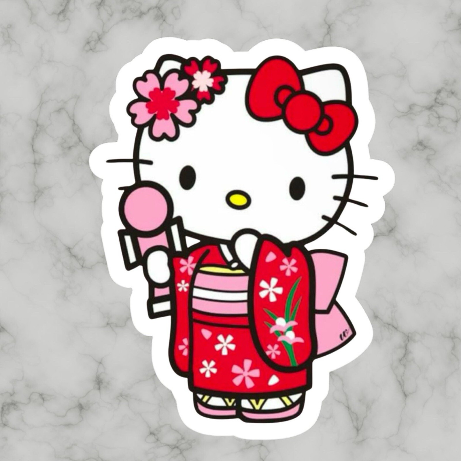 Kitty Cat, Kawaii Cute Japanese Kimono Adorable Glossy Vinyl sticker, Decal
