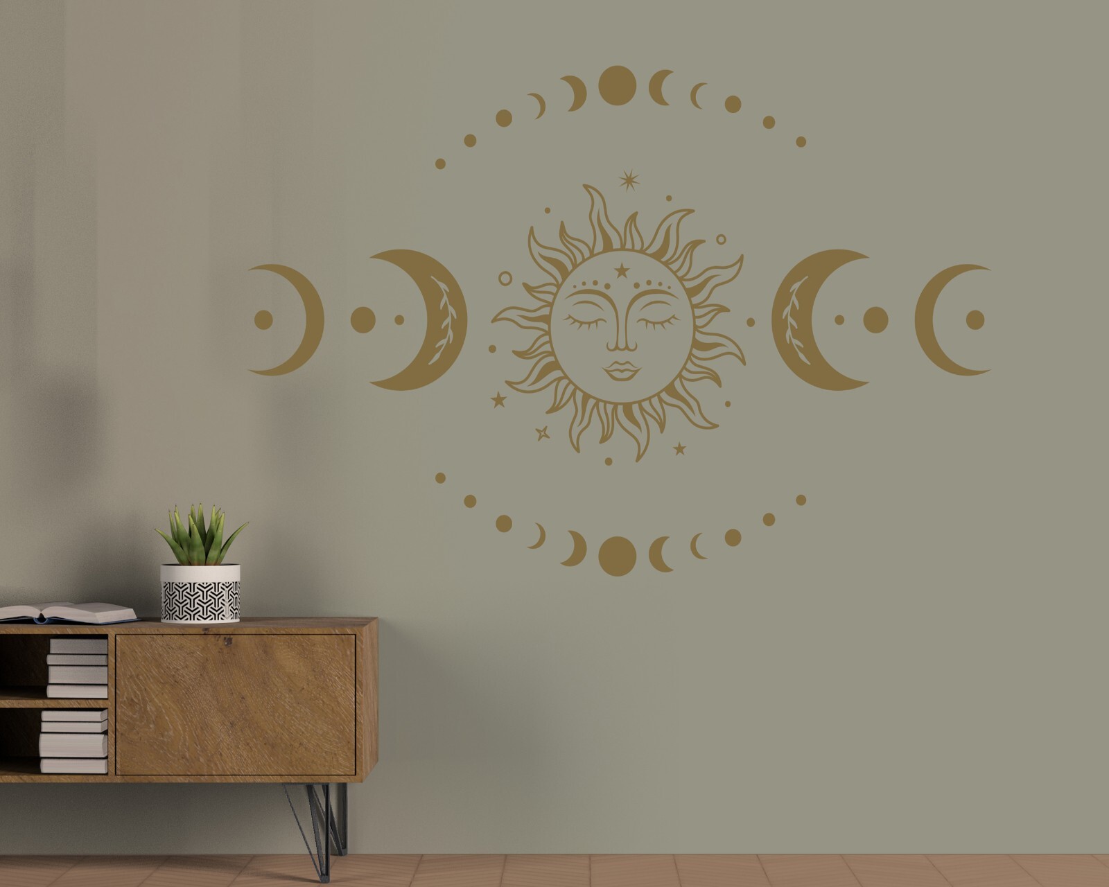 Moon Phases Wall Decal – Boho Sun and Moon Wall Decal – Bohemian Wall Decals