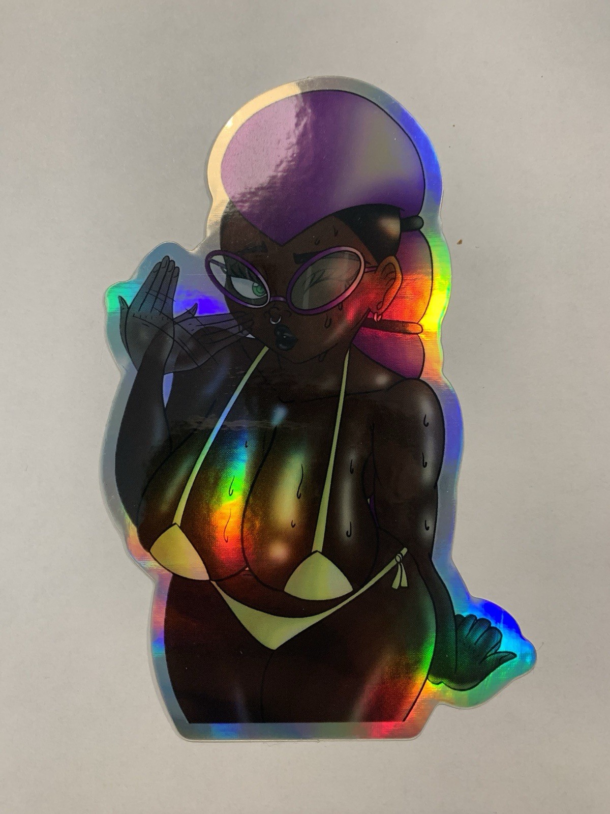 Black Goth Girl Bikini Pinup Sticker (holographic)