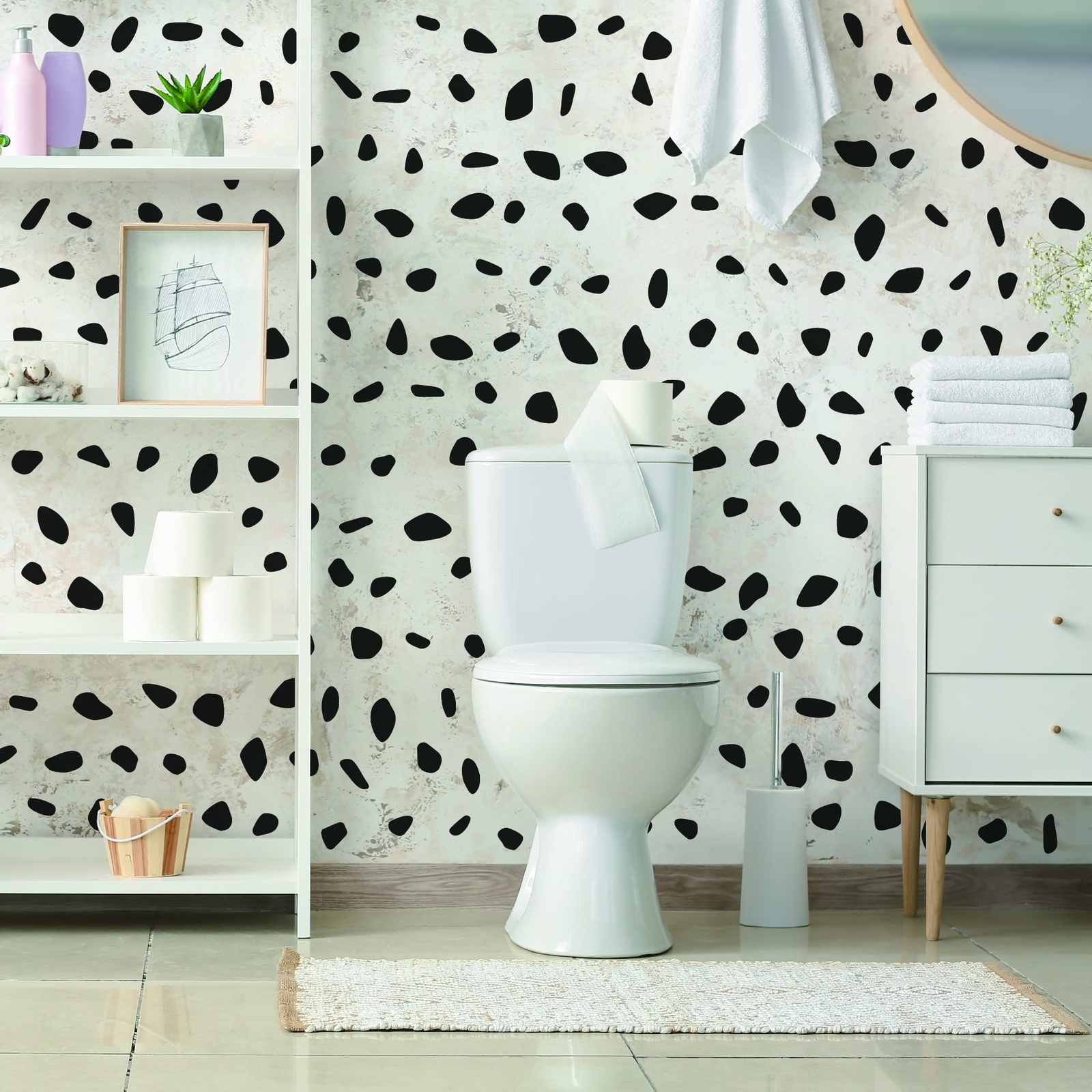 Black Vinyl Irregular Polka Dot Wall Decals Peel and Stick Modern Boho Minima…