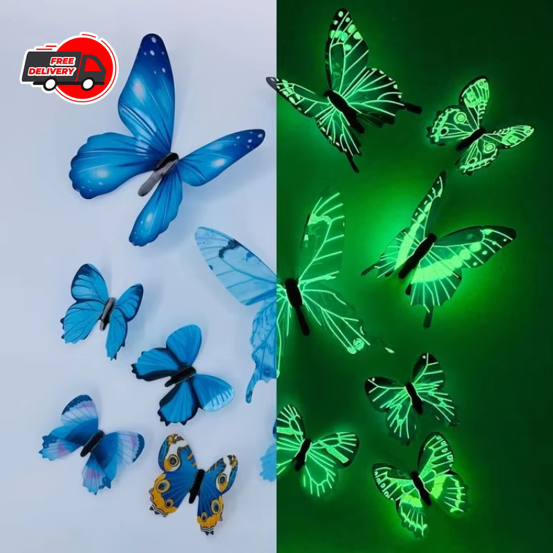 12PCS 3D Luminous Butterfly Wall Stickers DIY Home Decor Modern Art Gift USA