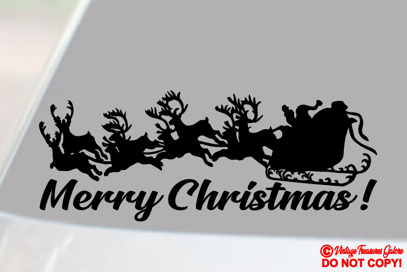 MERRY CHRISTMAS! SANTA REINDEER SLEIGH Vinyl Decal Sticker Window Wall Bumper