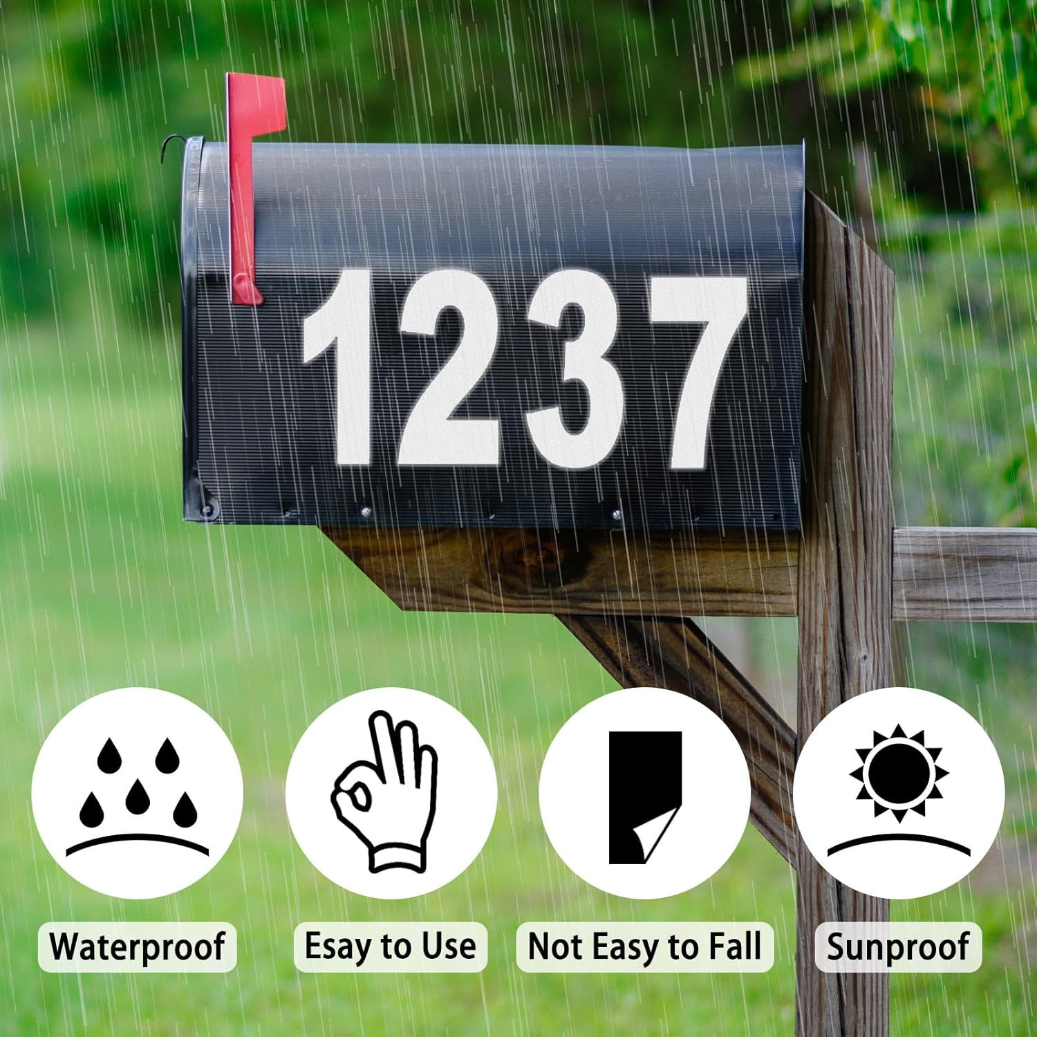 4 Inch Reflective Mailbox Numbers Sticker (0-9, 5 Sets) for Outside, Strong Self