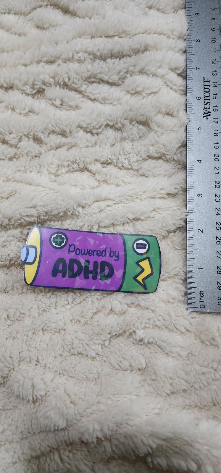Powered by ADHD Sticker | Yellow, Purple & Green Battery 4×2 Funny Vinyl Decal