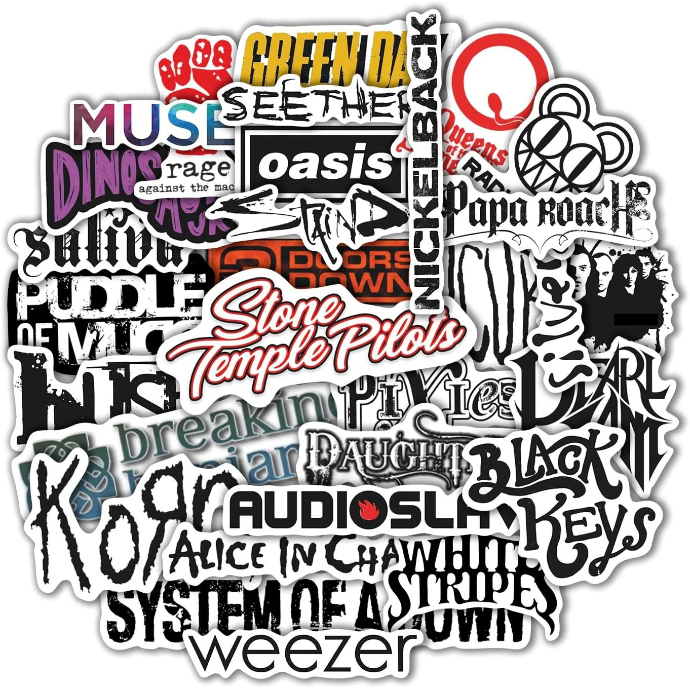 36Pcs Grunge Stickers, 90’s Grunge Music, Rock Stickers, Rock Band Decals, Music