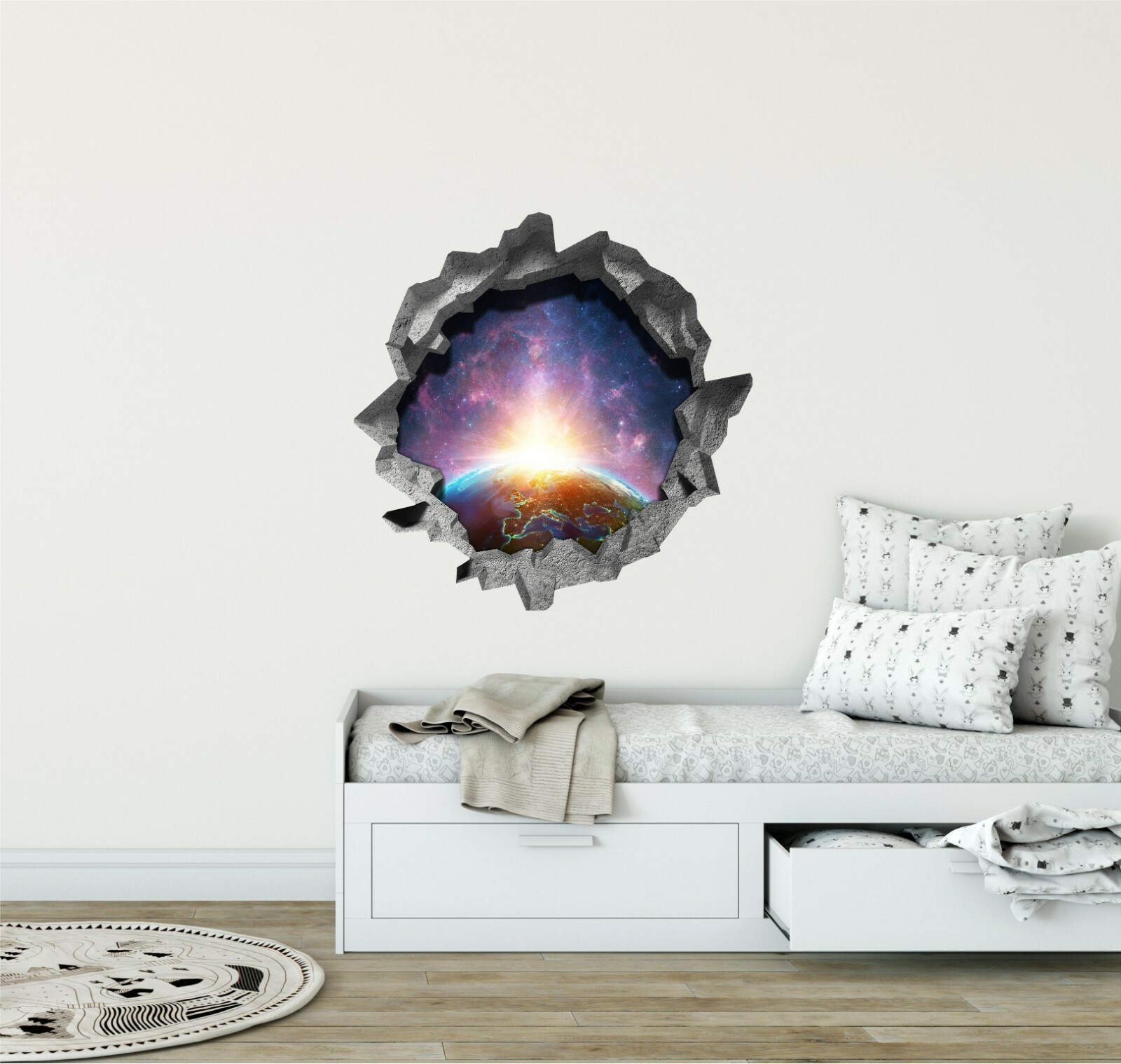 Hole in the Wall SUNRISE OVER EARTH 3D Wall Decal Vinyl Wall Sticker Removable