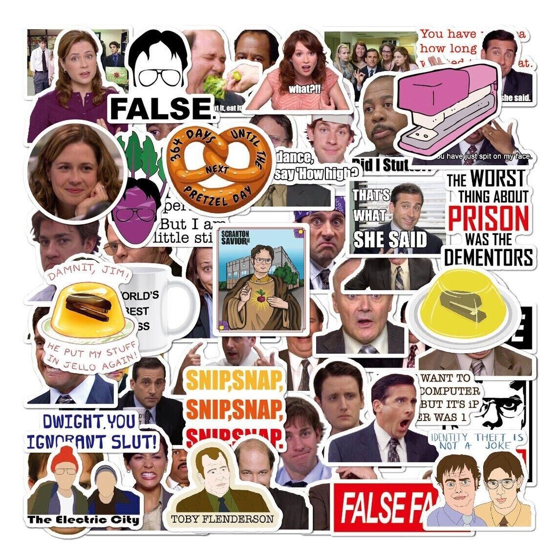 THE OFFICE Vinyl Stickers [F] FALSE Pretzel Day STAPLER JELLO Scott’s Totts +