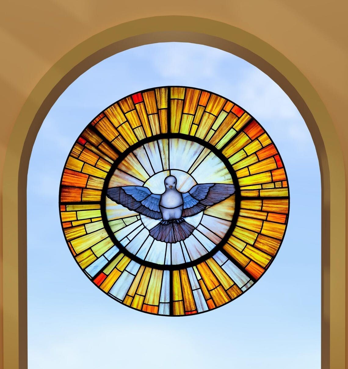 Holy Spirit Dove Faux Stained-Glass WINDOW CLING Sun-catcher Size 8″ Round Vinyl