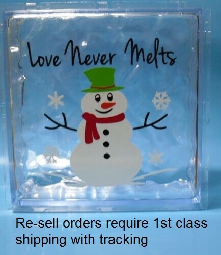 Love never melts Christmas decal sticker for DIY 8″ glass block