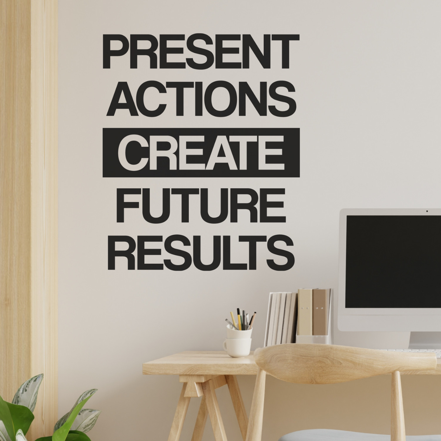 Motivational Wall Decal Quote – Present Actions Create Future Results – Office