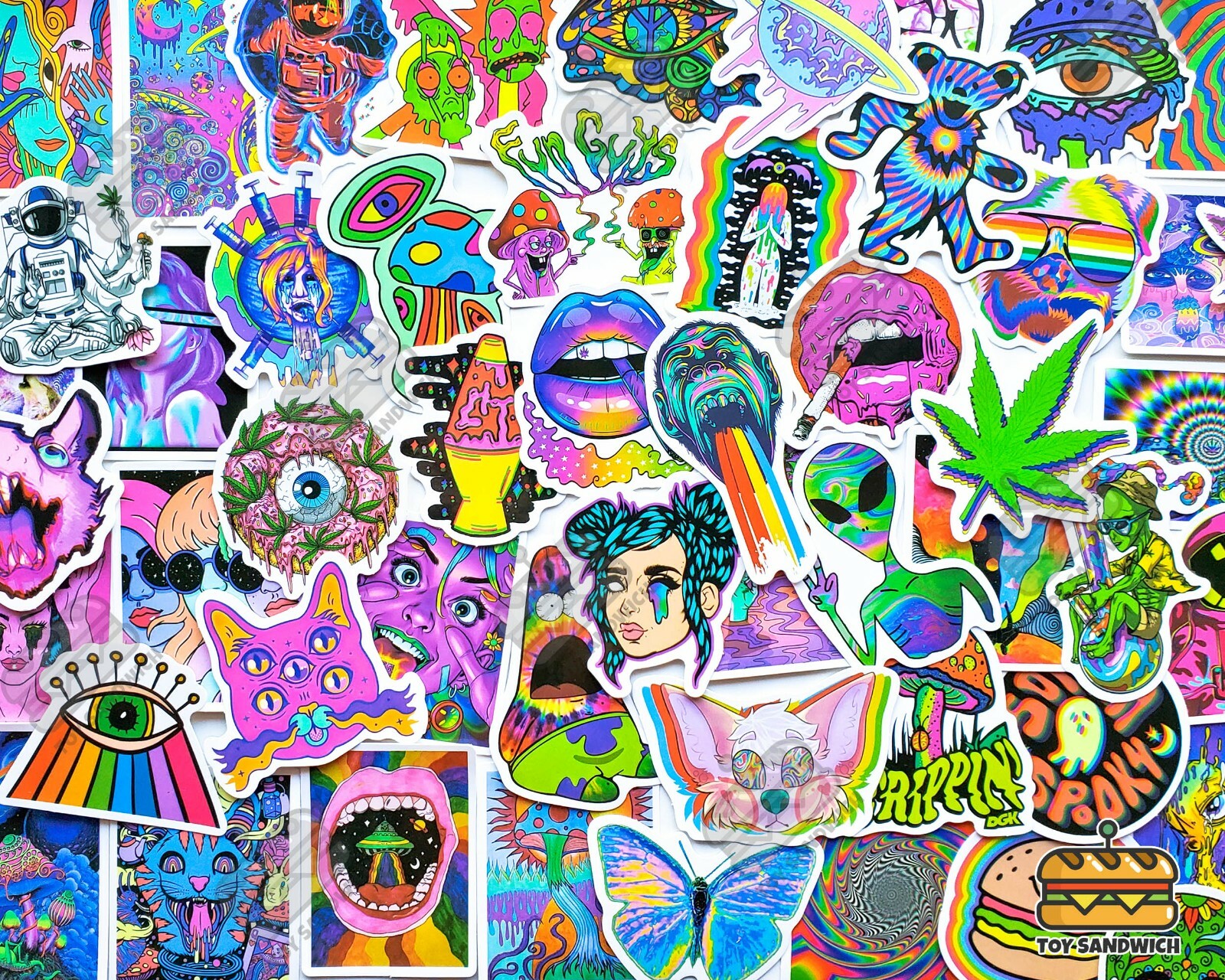 50 pcs “Psychedelic” Sticker Pack Abstract Rainbow Smoking Hippie Trippy Decals