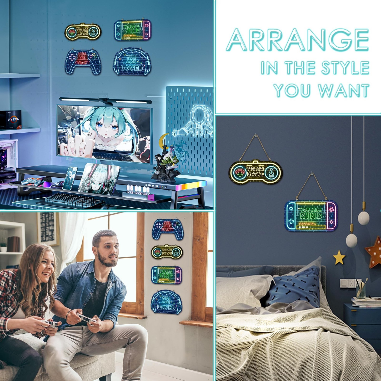 Dudjotc 4 PCS Gaming Room Decor for Boys,Gamer Printed Neon Cool Gaming Poste…