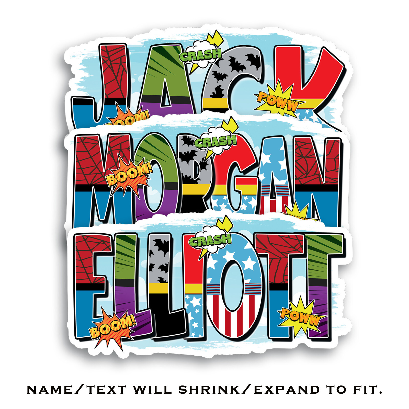 Custom Name Sticker · Vinyl · Personalized · Superhero Style · Cool Aesthetic ·