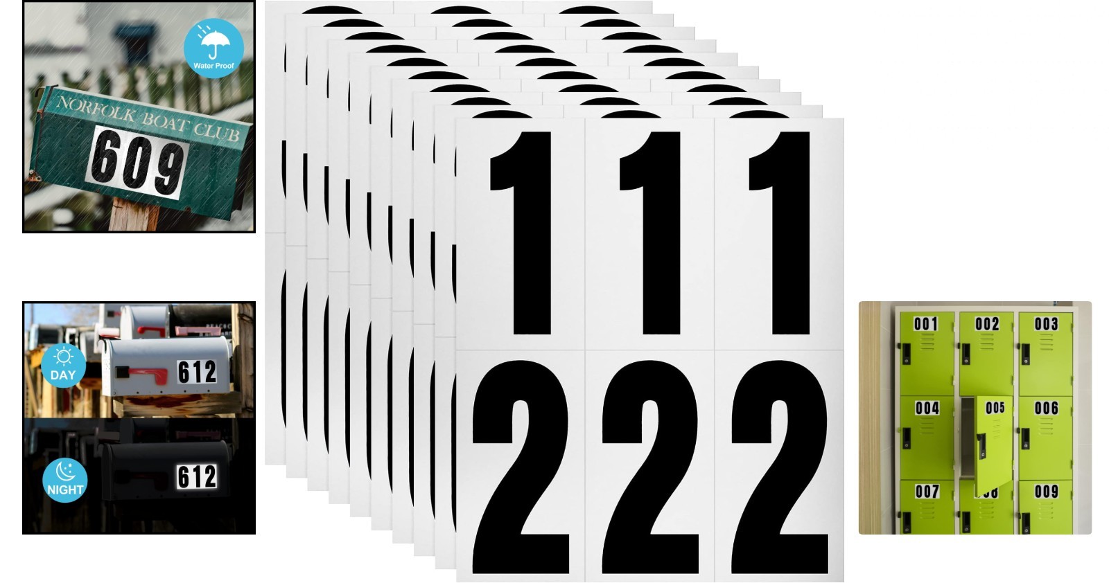Weatherproof 60 Number Pack Reflective Vinyl Stickers for Doors and Vehicles