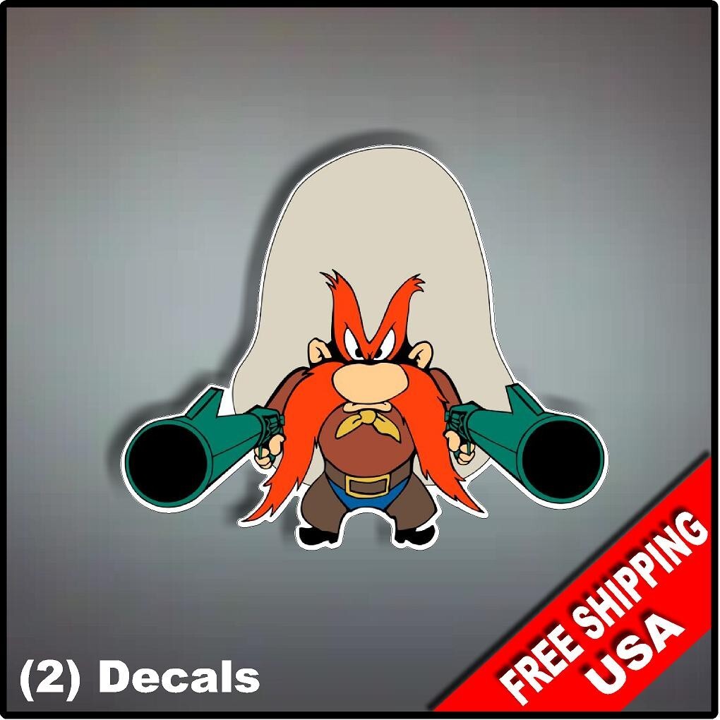 Set of (2) Yosemite Sam Vinyl Decal Sticker 4″ x 3.3″ Gun Cartoon Window Laptop