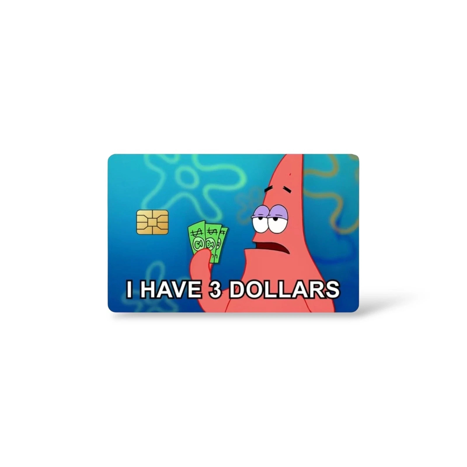 4-Pack Patrick Star “I Have 3 Dollars” Meme Credit Card Skin Stickers – Fits Sma