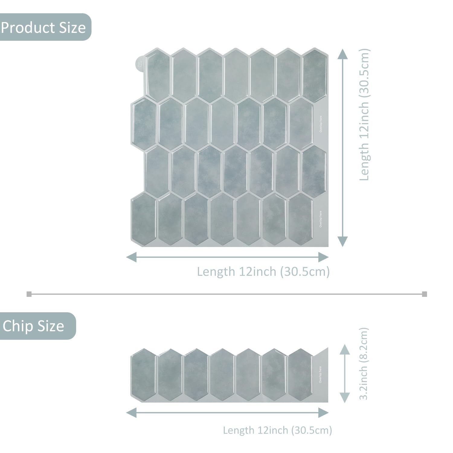10 Sheets 12″ x12inch Light Grey Blue 3D Vinyl Backsplash Tiles, Self-Adhesiv…