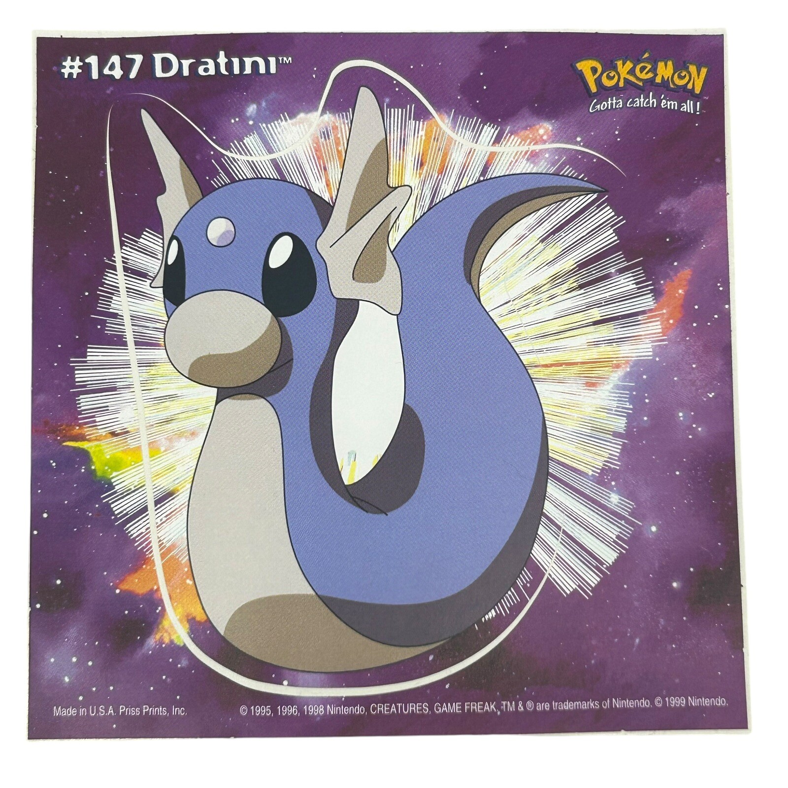 Pokemon Collect ‘em Stick-Ups Dratini #147 Large 4” Sticker Priss Prints