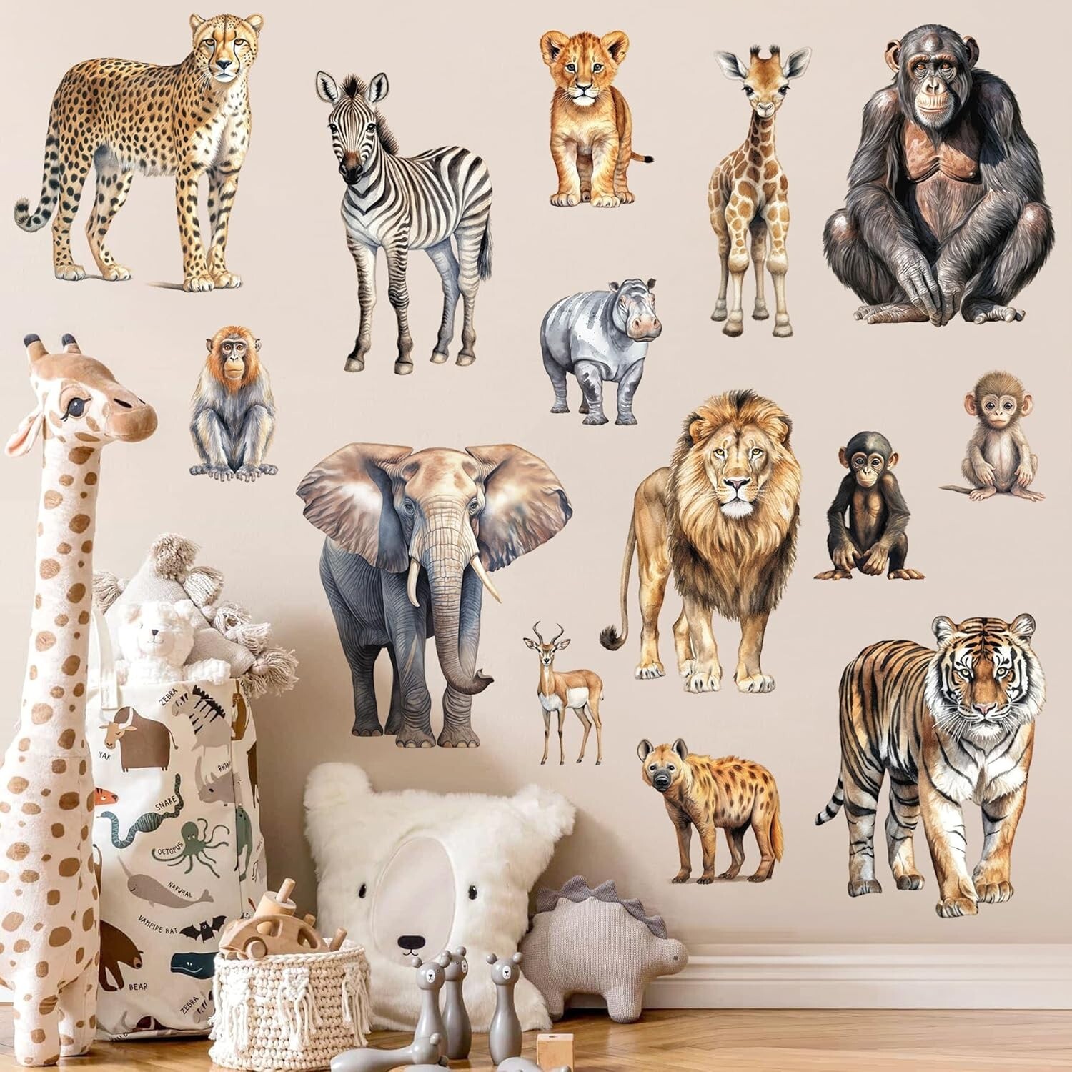 AM AMAONM Removable 3D Nature Jungle Wild Animals Wall Stickers DIY Peel and …