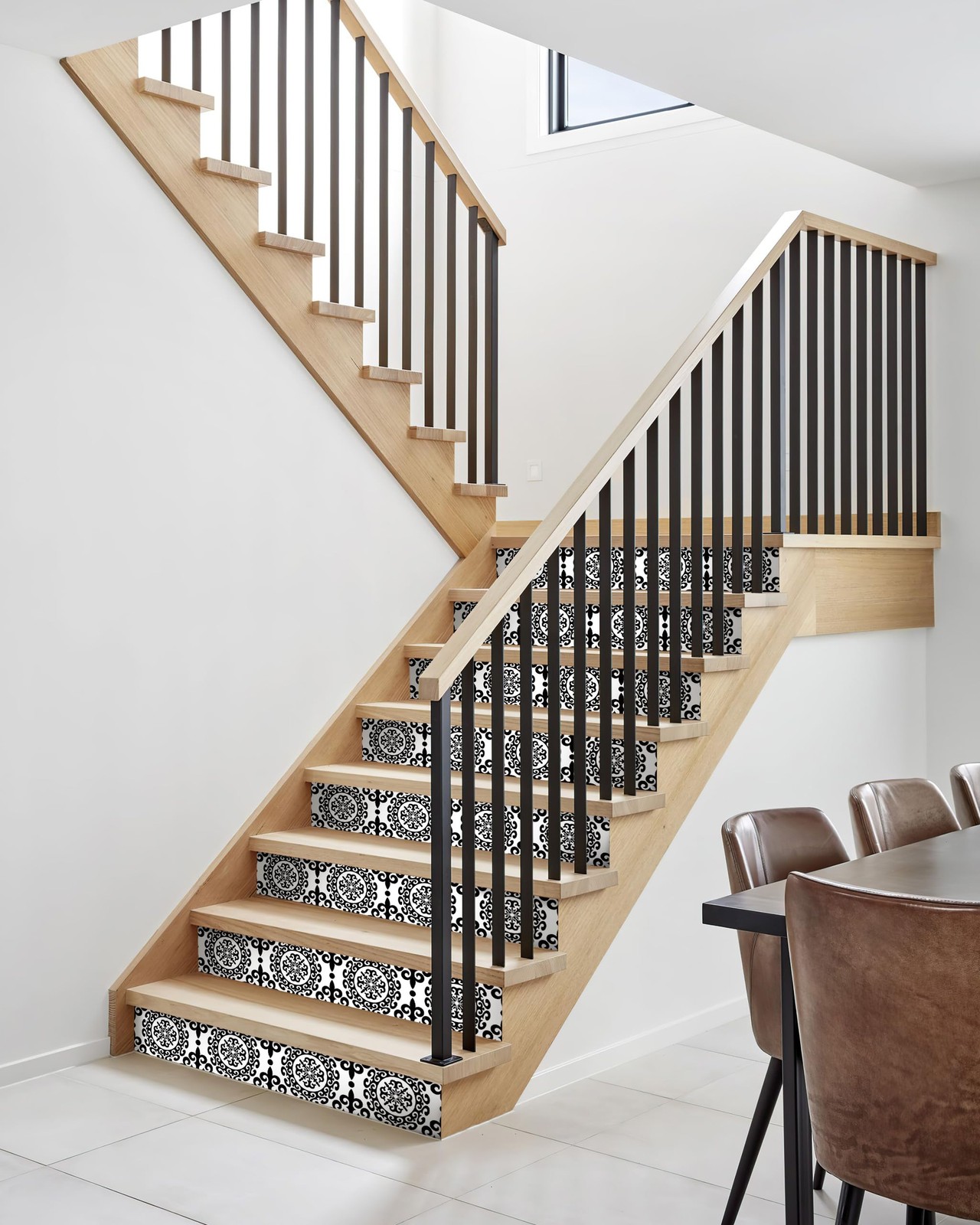 Decorative Stair Riser Decals, Classical Black and White Damask Pattern, -Adh…