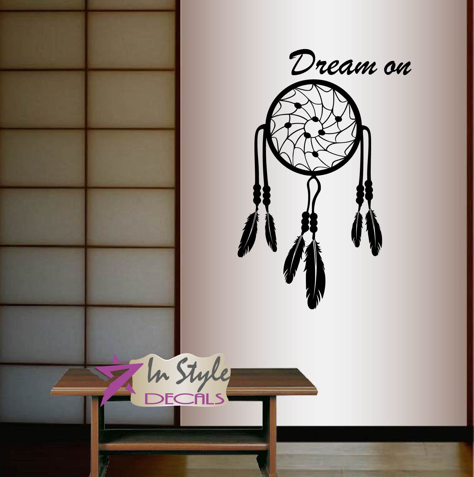 Vinyl Decal Dream Catcher Dream On Feather Ethnic Wall Decor Sticker 51