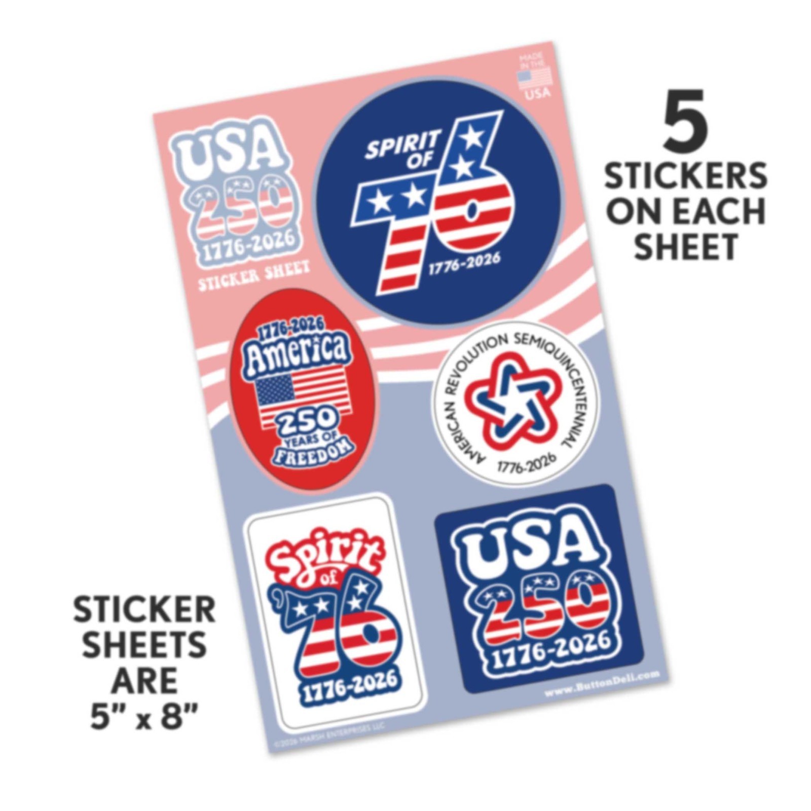 USA America Sticker Sheets – 2 Designs – America, Semiquincentennial 250 Freedom